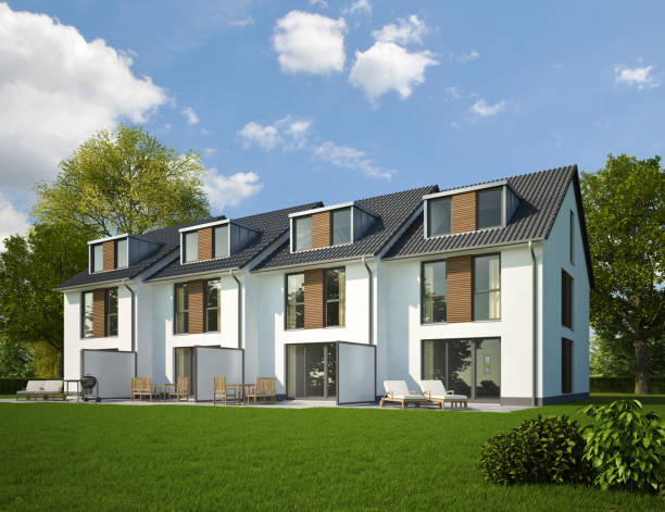 istock Modern town houses with wooden wall elements 1539961409