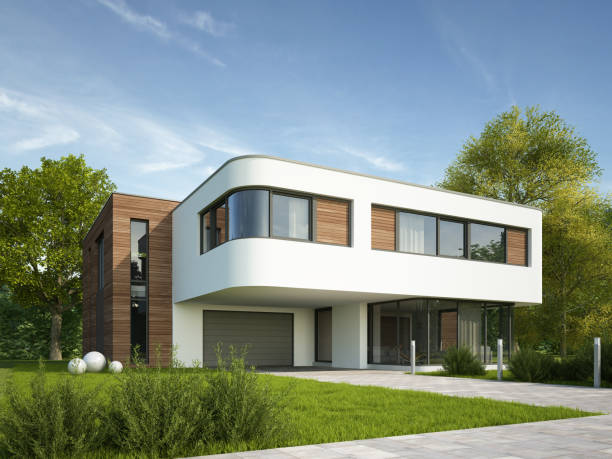 istock Modern cubic villa with rounded edges during the day 1539961951