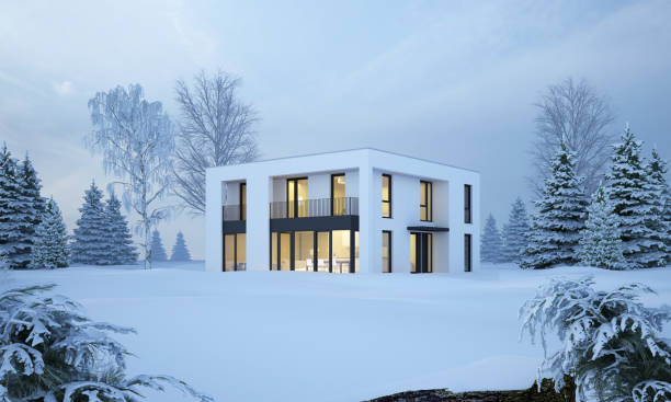istock Modern cubic house with a glass front in winter 1539961959