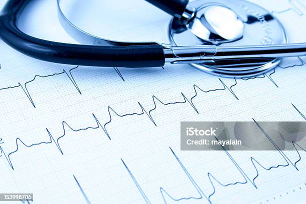 Cardiogram With Stethoscope Stock Photo - Download Image Now - Analyzing, Backgrounds, Blue