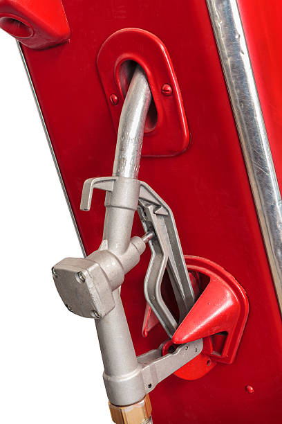 istock Vintage red fuel pump isolated on white 153999543
