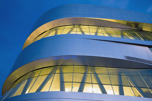 illuminated, modern building at night, 