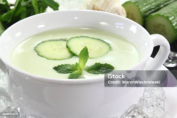 Iced Cucumber Soup With Garlic Stock Photo - Download Image Now - Cucumber Soup, Appetizer, Crockery