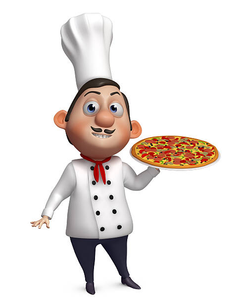 3d chef with a pizza stock photo