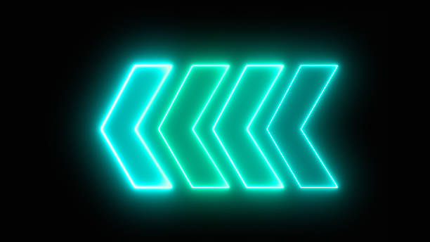 istock Glowing blue neon arrow direction on black background. Left blue arrow for road direction . Modern simple arrows. Digital arrow pointing left red color. Vector illustration. 1540057031