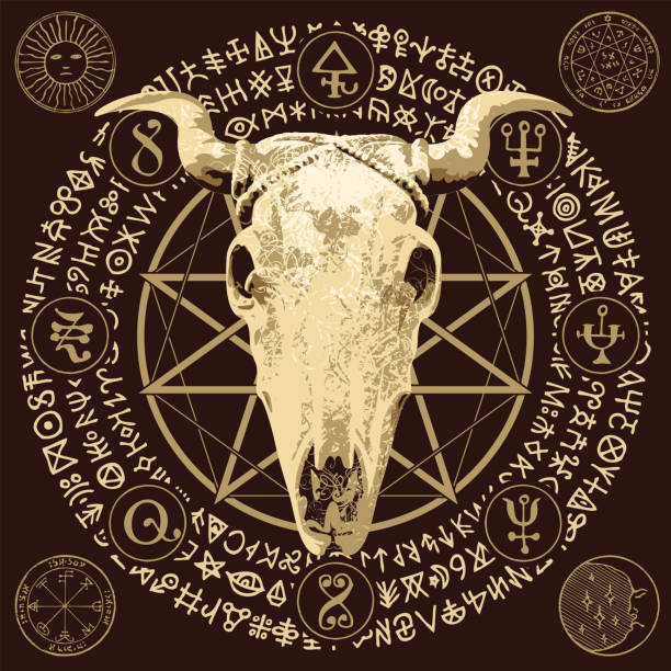istock horned  bull skull, pentagram, occult and witchcraft signs 1540074798