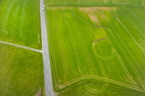 istock Country road through agriculture fields 1540089326