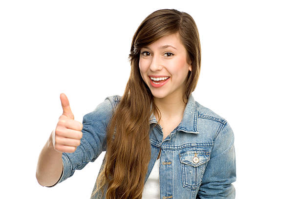 istock Young woman with thumbs up 154009214