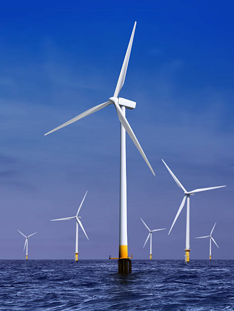 wind turbines generating electricity stock photo