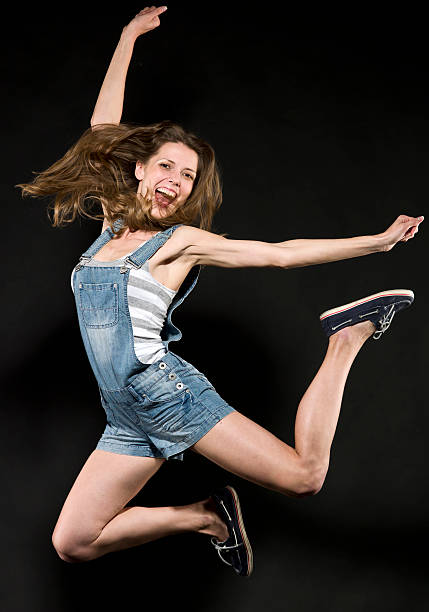 Brunette woman in the air