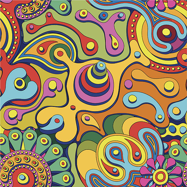 psychodelic nahtlose muster - psychedelic funky yellow orange stock-grafiken, -clipart, -cartoons und -symbole