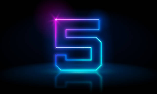 istock 3d render, number five glowing in the dark, pink blue neon light. Abstract cosmic vibrant color digit neon glow. Glowing neon lighting on dark background. Numbers futuristic style 1540153507