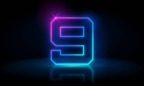istock 3d render, number nine glowing in the dark, pink blue neon light. Abstract cosmic vibrant color digit neon glow. Glowing neon lighting on dark background. Numbers futuristic style 1540153771