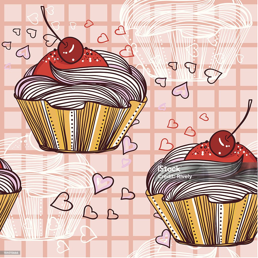 Nahtlose Muster mit Kuchen und Herzen - Lizenzfrei Altertümlich Vektorgrafik