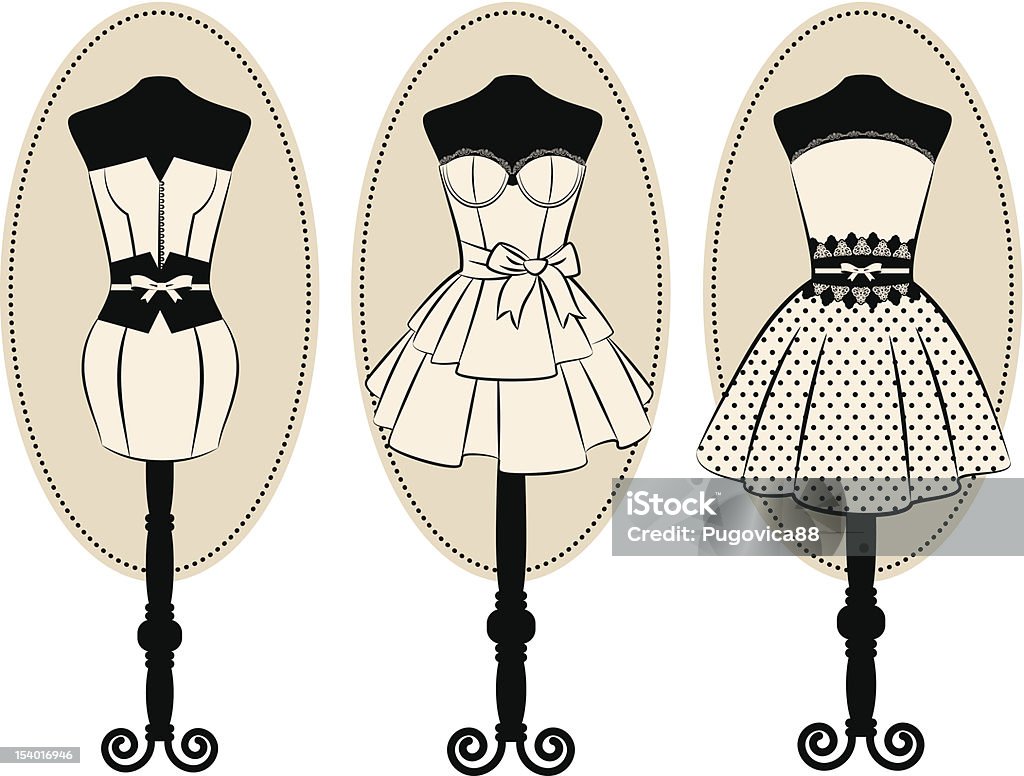 Vintage background with dress and lace ornaments. Vector set Adult stock vector