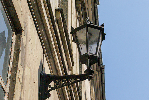Low angle view of a outdoor wall lamp