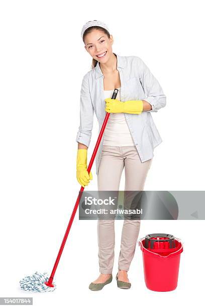 Cleaning Woman Washing Floor Mop Stock Photo - Download Image Now - 20-29 Years, Activity, Adult