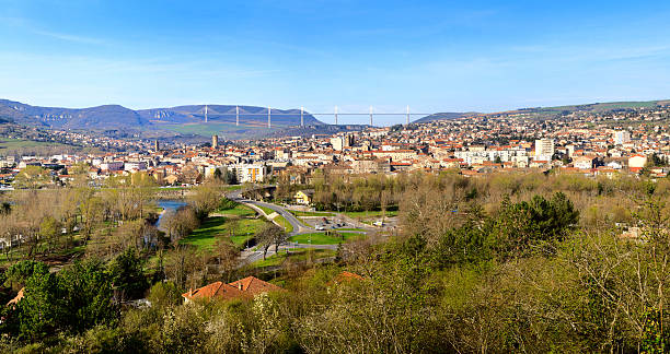 Panoramic view of Millau bridge and town