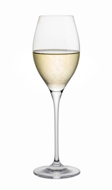 белое вино просекко в бокале - champagne flute wine isolated wineglass стоковые фото и изображения