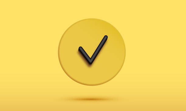 istock Yellow check mark symbol and ok sign icon background, yello buton web site ok sing 1540197320