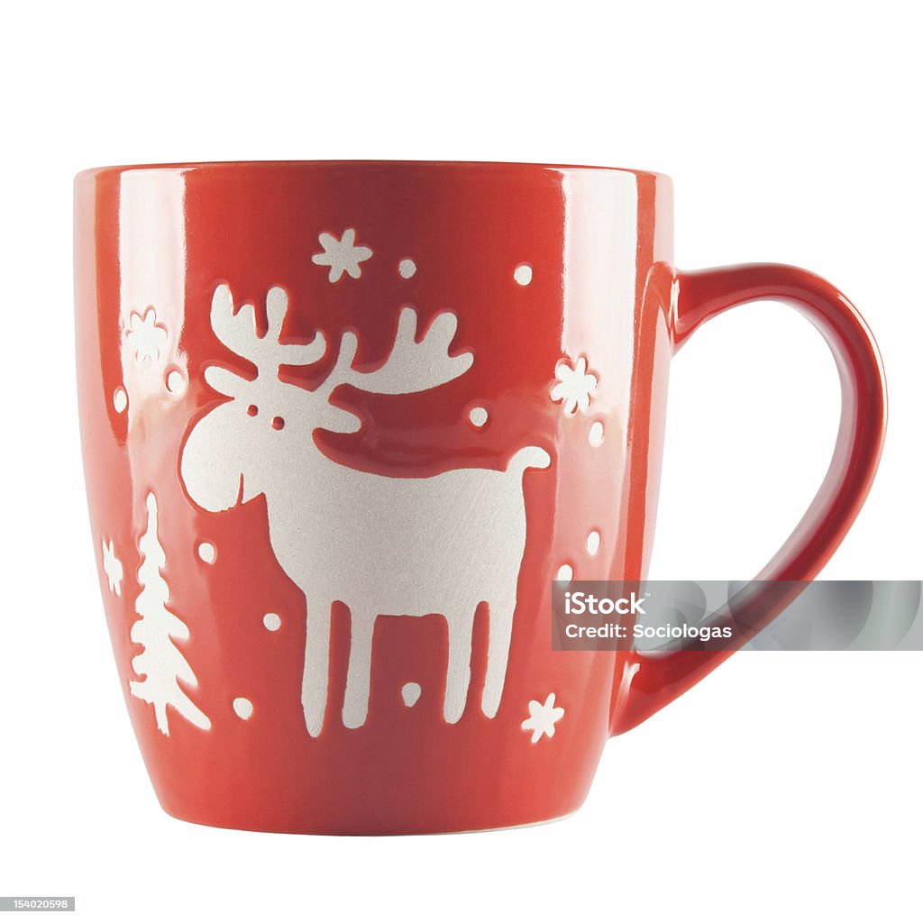 Red cup with ornament Red cup with christmas ornament isolated on white Christmas Stock Photo