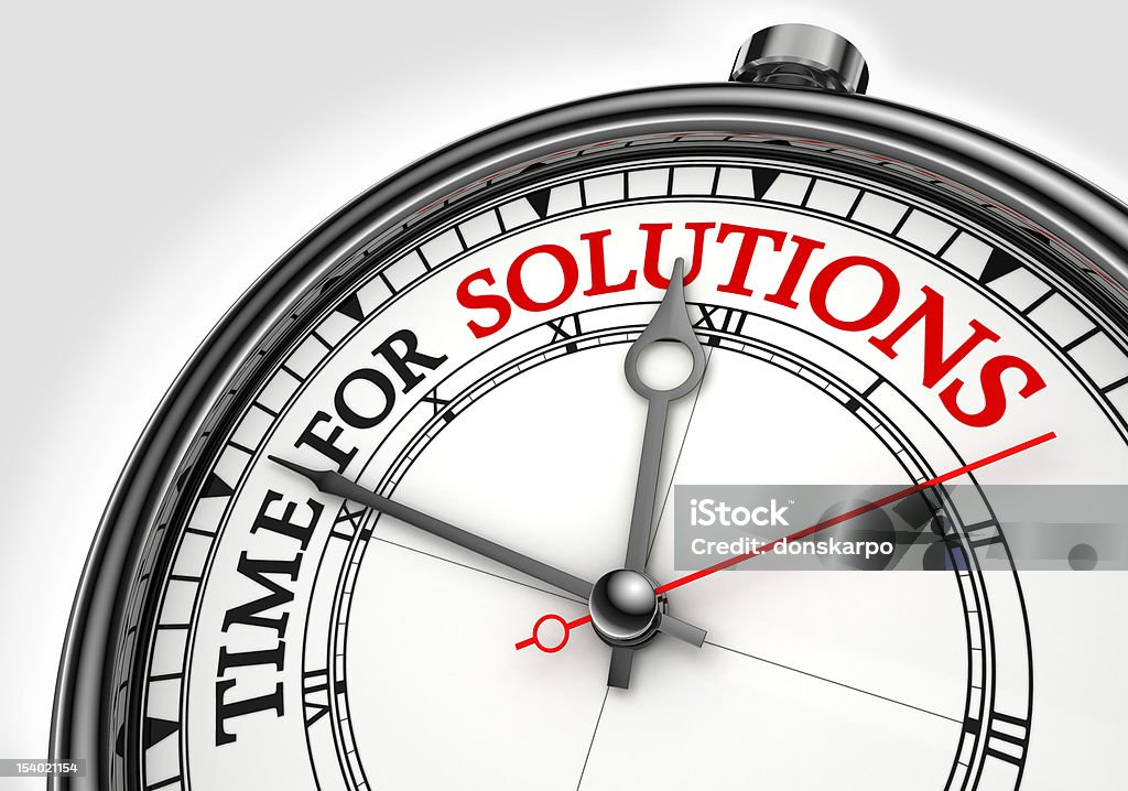 time for solutions concept clock time for solutions concept clock closeup on white background with red and black words Clock Stock Photo