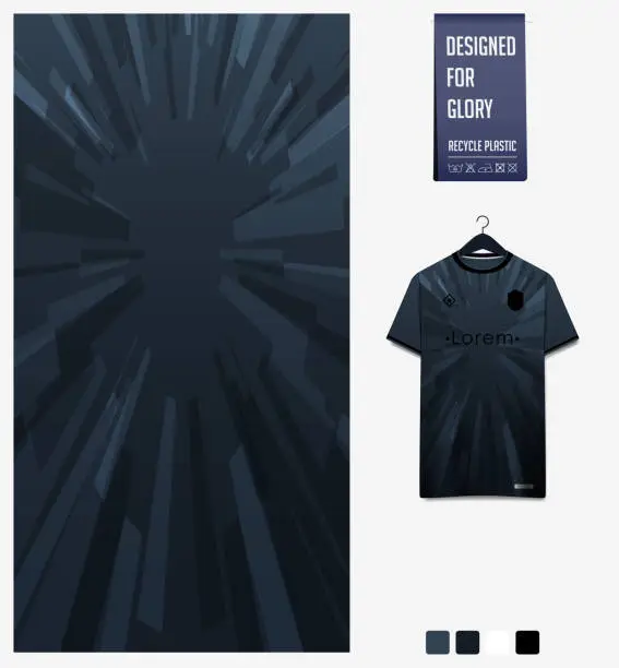 Vector illustration of Soccer jersey pattern design. Abstract pattern on black background for soccer kit, football kit, sports uniform. T shirt mockup template. Fabric pattern. Abstract background.