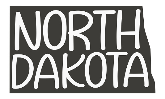 North Dakota. Vector silhouette state. North Dakota map with text script. North Dakota shape state map for poster, t-shirt, tee, souvenir. Vector outline Isolated illustratuon on a white background.