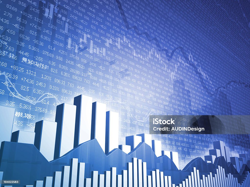 Mercado de ações e bares com dados financeiros - Foto de stock de Aprimoramento royalty-free