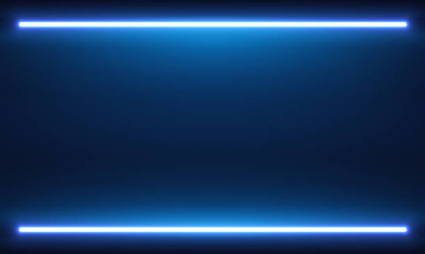 illustrazioni stock, clip art, cartoni animati e icone di tendenza di vettore di lampade al neon blu, parete inferiore retroilluminata con lampade fluorescenti, vettore di luce al neon, luminosità, sfondo scuro con posto per il testo nell'illuminazione al neon. elementi di lampade alogene o a led per feste notturne o game d - luce-led
