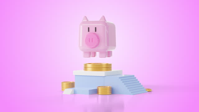 3d animation cartoon piggy podium saving money.