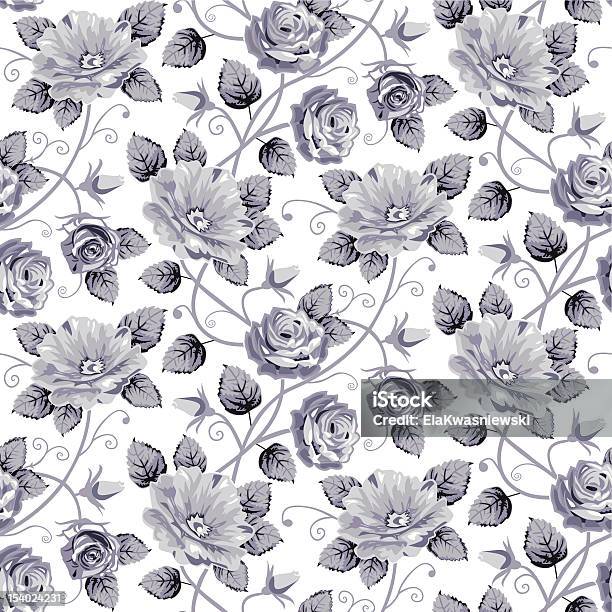 Rose Pattern Senza Bordi - Immagini vettoriali stock e altre immagini di Bianco - Bianco, Blu, Decorazione festiva