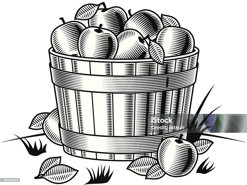 bushel Retro z jabłek (czarny i biały - Grafika wektorowa royalty-free (Jabłko)