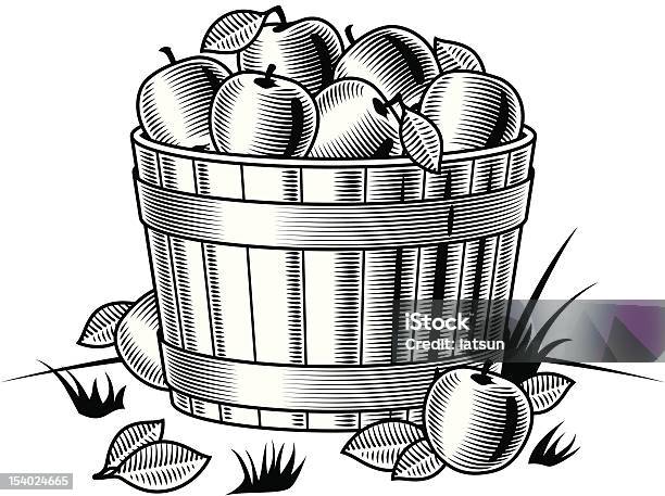 Retro Bushel Of Apples Black And White Stock Illustration - Download Image Now - Apple - Fruit, Apple Orchard, Woodcut