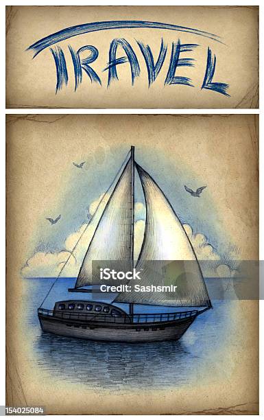 Иллюстрация Sailing Boat — стоковая векторная графика и другие изображения на тему Акварель - Акварель, Акварельная живопись, Афиша