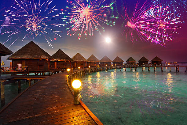 Maldivian water bungalow in the blue lagoon.