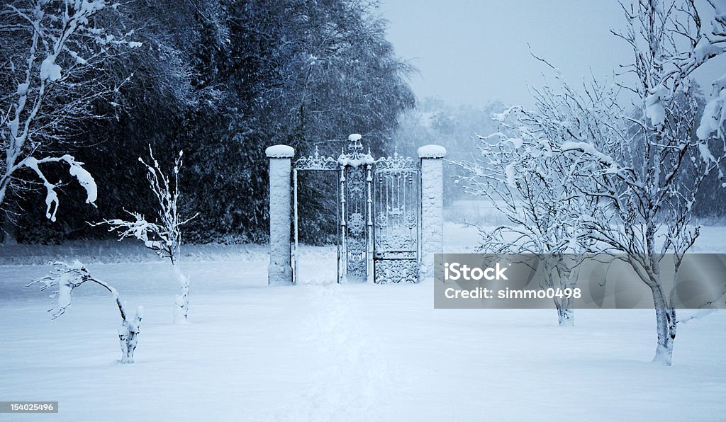 Gateway to another world This is a gate from inside the Royal Military Acadamey Sandhurst caught just after a snowfall. Sandhurst Stock Photo