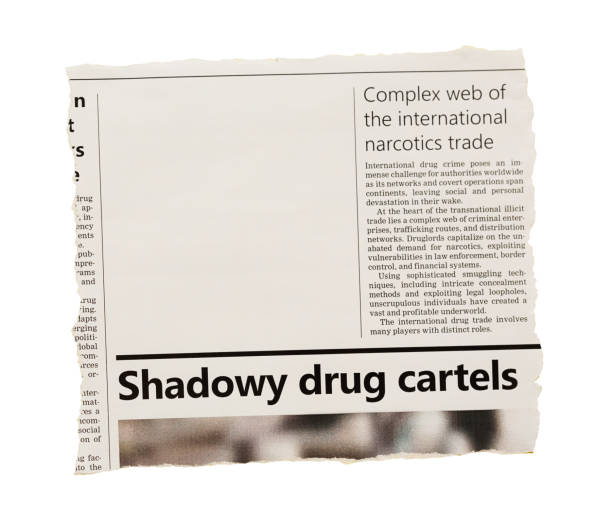 newspaper clipping with headline shadowy drug cartels, and blank space for your copy - cutting cocaine imagens e fotografias de stock