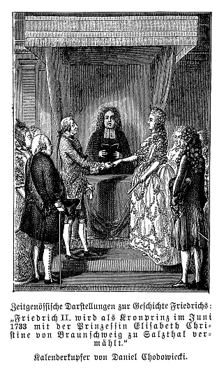 Wedding of Frederick II as crown prince of Prussia with the princess Elisabeth Christine of Brunswick-Wolfenbuettel-Bevern in 1733