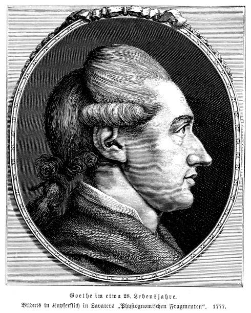 illustrazioni stock, clip art, cartoni animati e icone di tendenza di il ritratto del giovane goethe all'età di 28 anni. johann wolfgang von goethe è considerato il più grande scrittore in lingua tedesca. - johann wolfgang von goethe