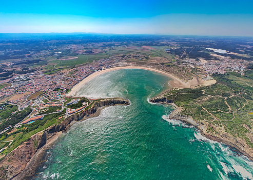Aerial view of the impressive São Martinho do Porto lagoon in Portugal