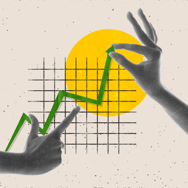 istock Contemporary art collage. Female hand showing professional graphs, financial analytics. Arrow going up. Reaching success 1540277959