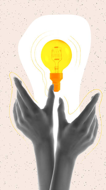 istock Contemporary art collage. Generation of creative business ideas for startup and projects. Human hand and lightbulb 1540278499