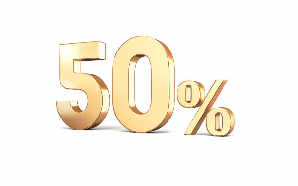 istock Sitting 50 percent sign metallic White background, Object + Shadow Clipping Path 1540283874