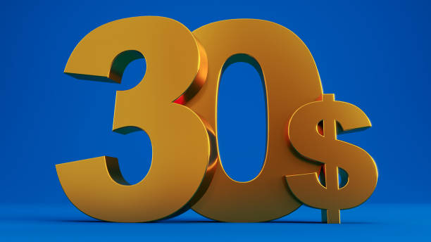 istock golden thirty dollars isolated on colored blue background, 1540297207