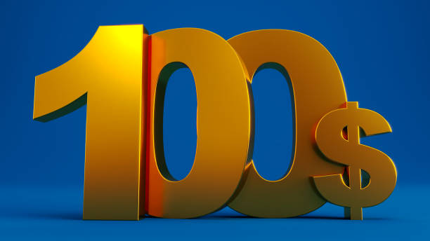 golden one hundred dollars isolated on colored background,