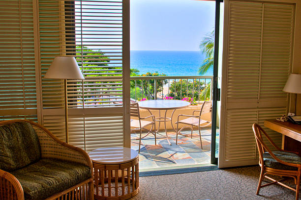 Ocean View from tropical resort room with beautiful balcony.