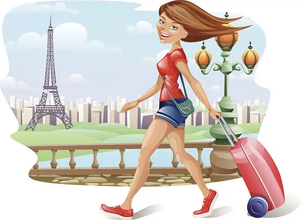 Vector illustration of Vector illustration of a travelling girl. Paris theme.