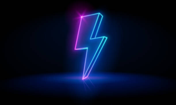 istock Vector energy lightning bolt logo neon style for electric power logo, wireless charging, ui, poster, t shirt. Thunder symbol. 3d render, lightning, electric power symbol, retro neon glowing sign, ultraviolet light, electric lamp 1540315969