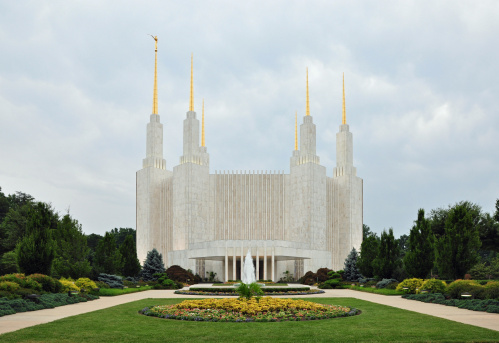 Provo, Utah, USA- May 19, 2023: Provo City Center Mormon temple at the corner of University and Center, Provo, Utah.